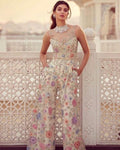 Sexy Round Neck Sleeveless See-through Wide Leg Floral Party Sequin Jumpsuit