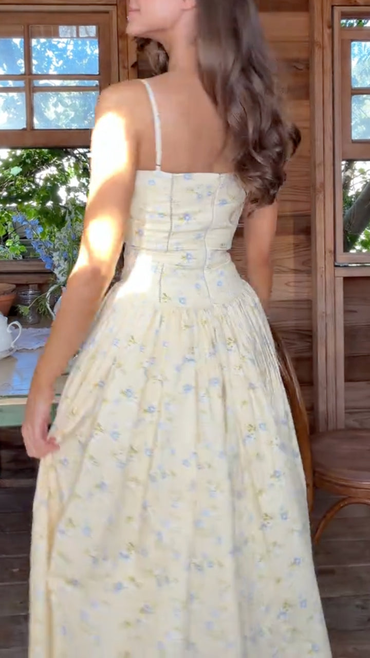 Yellow Floral Spaghetti Strap Maxi Dress