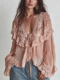 Elegant Blush Lace Chiffon Blouse