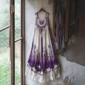 Boho Lavender Embroidered Lace Gradient Linen Dress