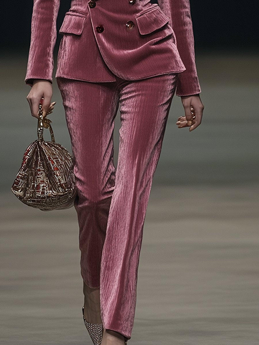 [24-hour shipping out]Vintage Elegant Rose Pink Velvet Suit