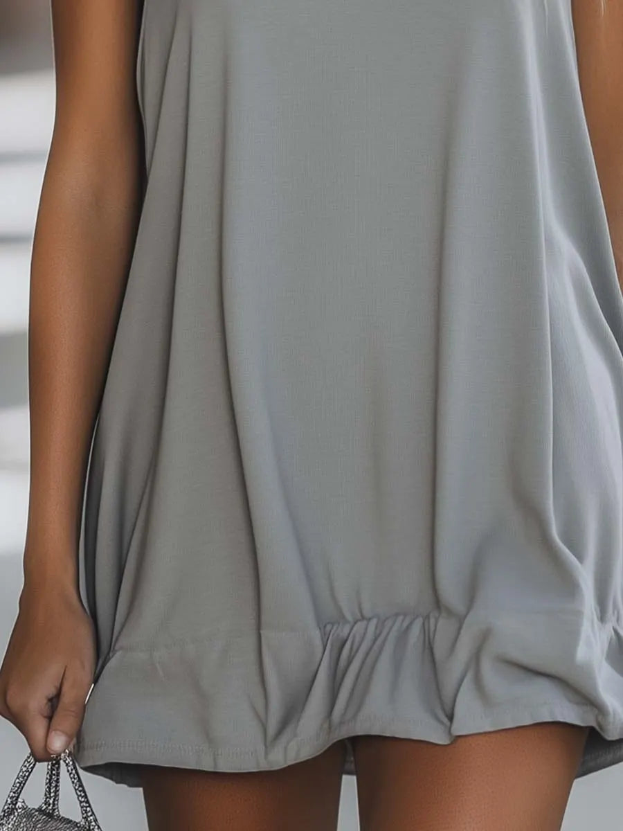 [24-hour shipping out]Casual Fashion Loose Grey Sleeveless Hoodie Style Mini Dress