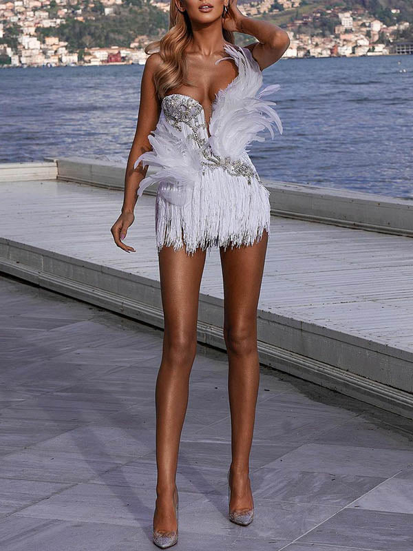Gorgeous Embellished Sequined Asymmetric Mini Dress