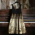 Vintage Music Notes Piano Keys Contrast Linen Dress 7fe3