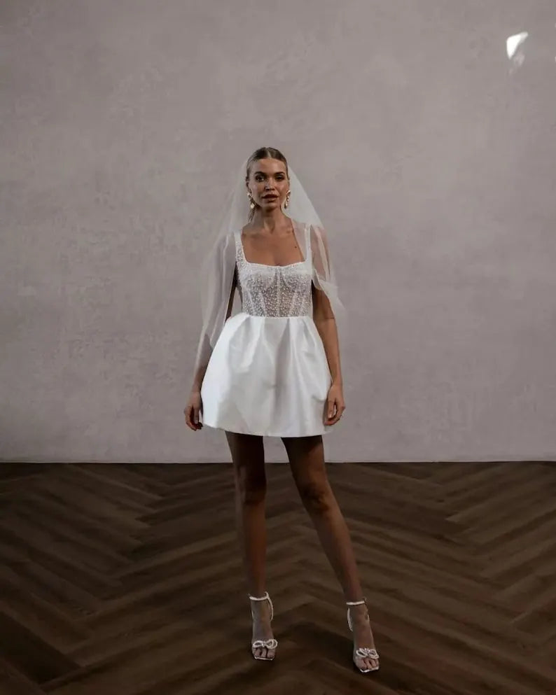 Delicate beaded wedding mini dress. Mini dress for party, dance dress, birthday party tailored to the bride's body measurements.
