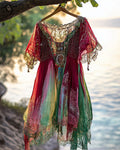 Summer Holiday Ruffle Lace Color Contrast Dress eb06