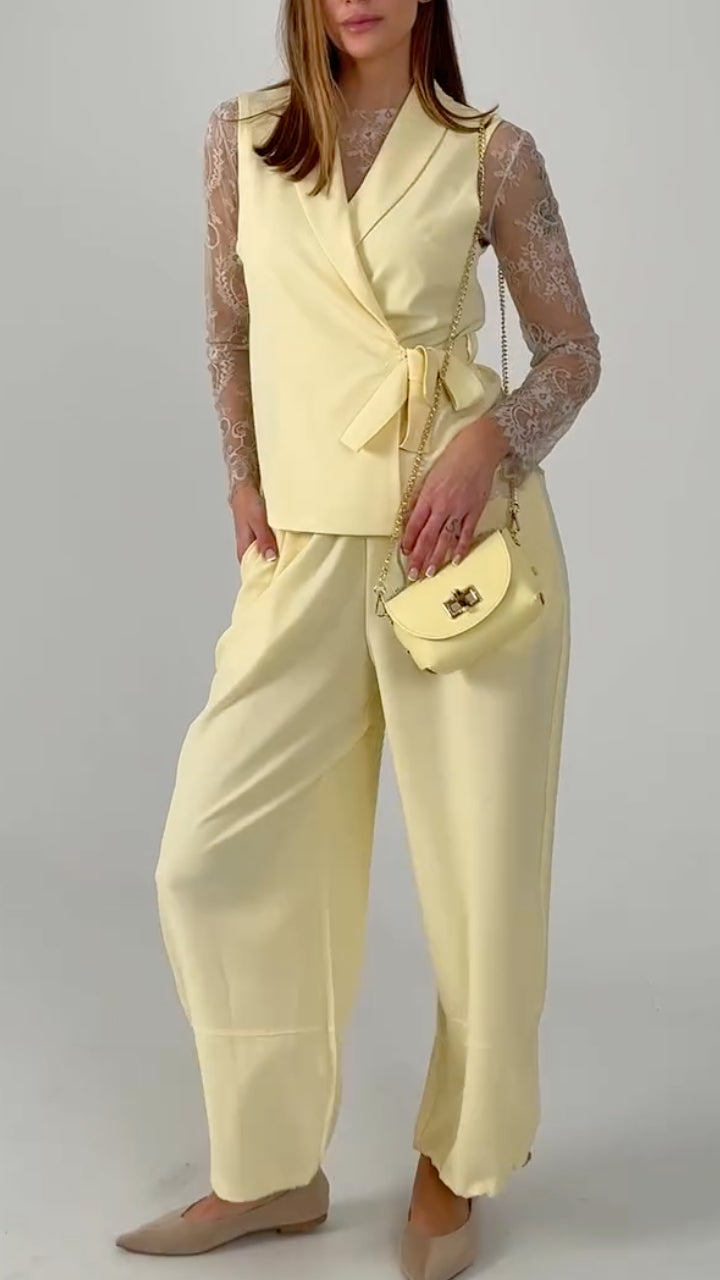 Wrap Vest & Cuffed Wide‑Leg Pants Co‑Ord Set