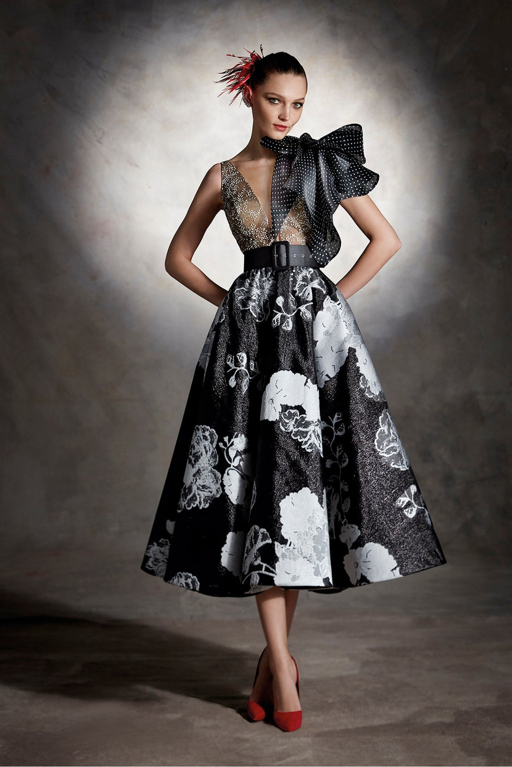 Brocade organza midi dress