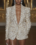 Fashion Sexy Pearl Sequin Long Sleeve Blazer Dress