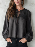 Graceful Black Lace Tie-Neck Blouse