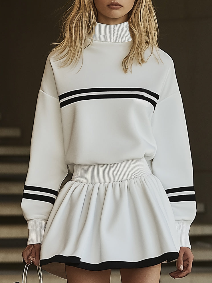 [24-hour shipping out]Fashionable Sports Style Striped Sweatshirt Long Sleeve Mini Dress