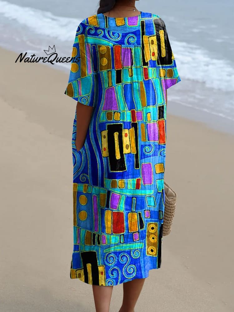 Women's Abstrct  Art Print Flowy Dress