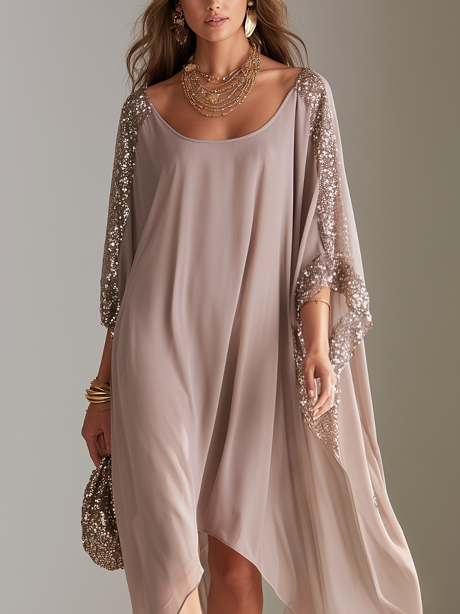 Bohemian Champagne Sequined Long Dress