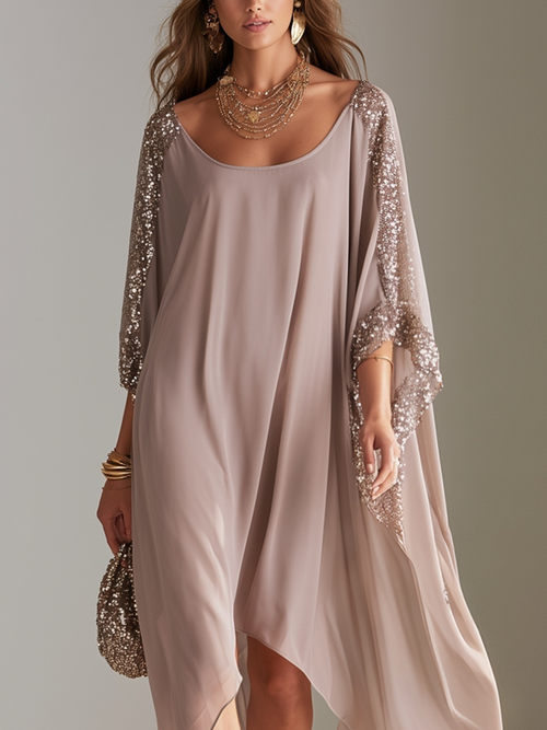 Bohemian Champagne Sequined Long Dress
