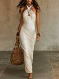 Elegant Ivory Halter Neck Slim Silhouette Maxi Dress