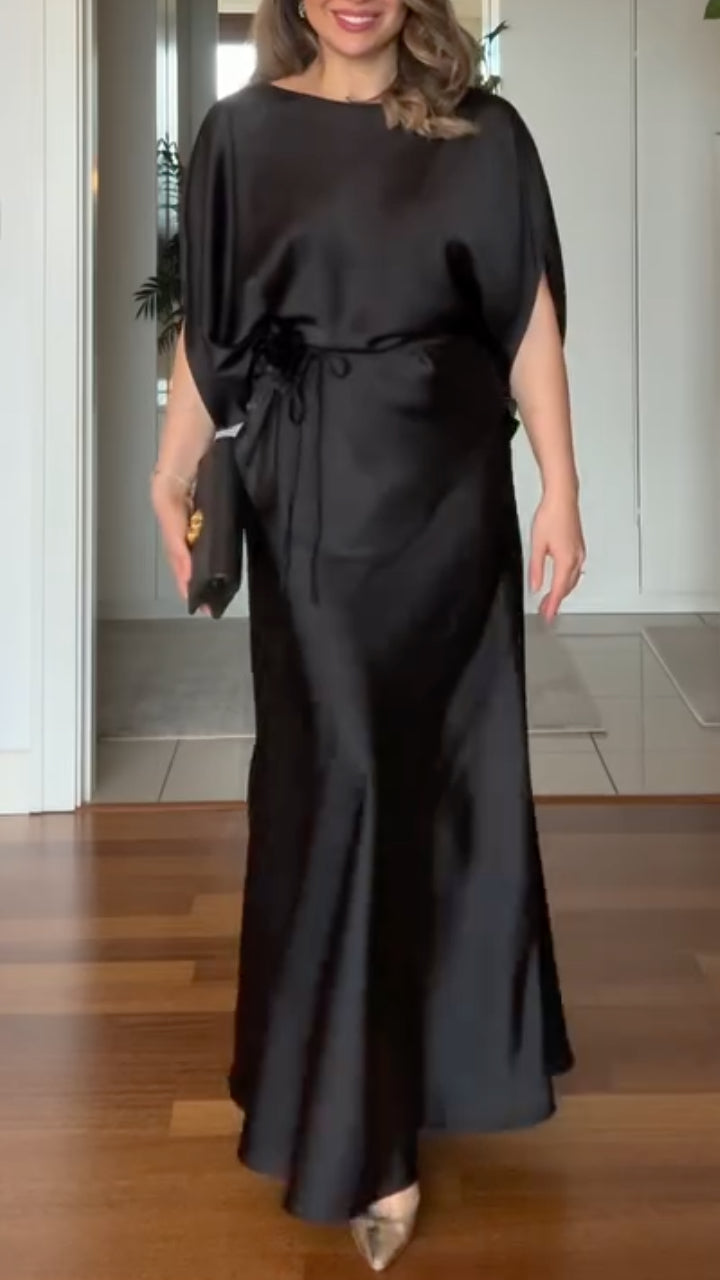 Women's Round Neck Satin Waist-Cinching Elegant Suit