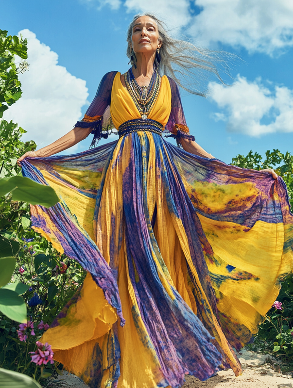 Summer vacation fashion elegant contrast color dress 3b44