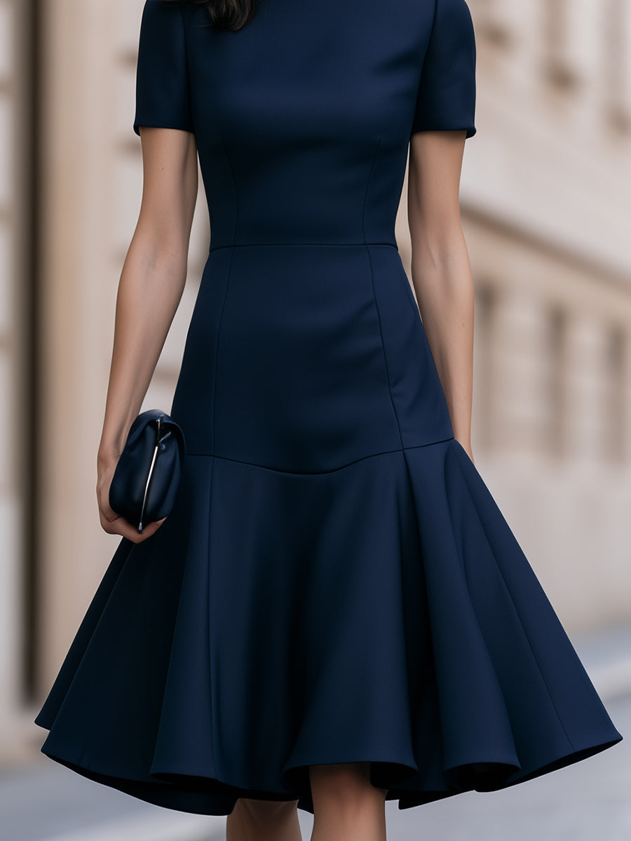 Structured Flare Hem Short Sleeve Midi Dress