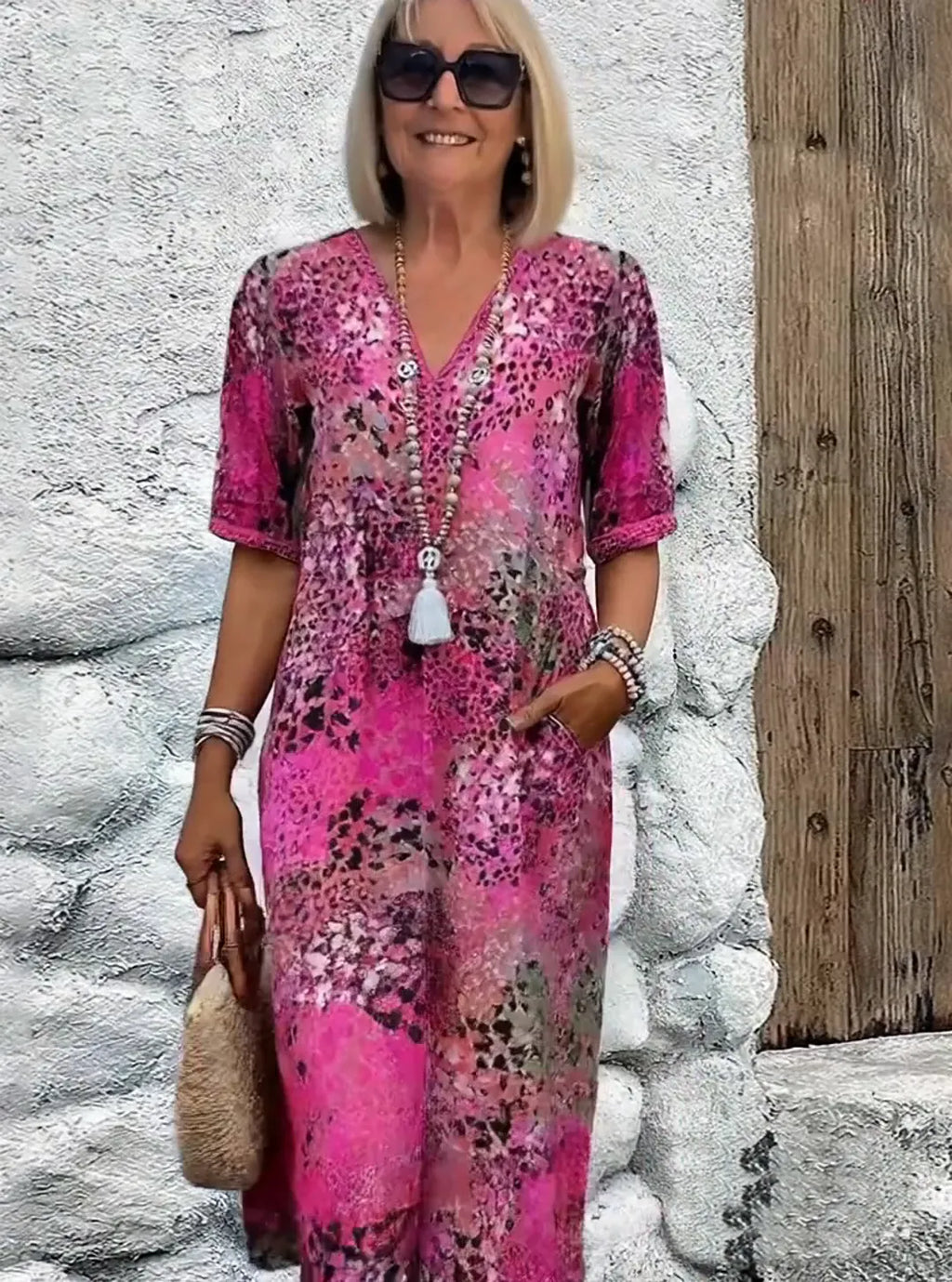 Vacation DRESS Women's Short Sleeve Summer Leopard Lace Dress V Neck Daily Going Out Casual Knee Length A-Line Khaki
