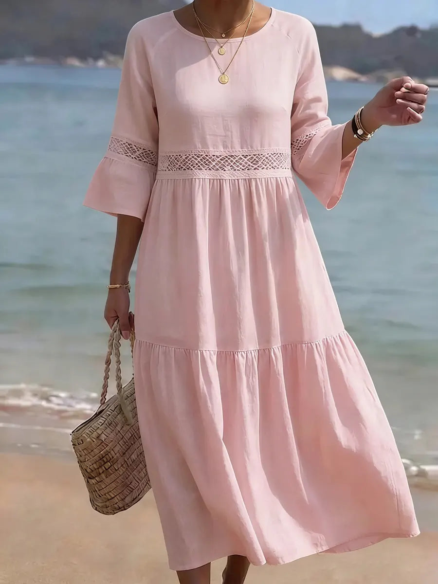 Women's Simple Hollow-out Decorated Cotton And Linen Dress