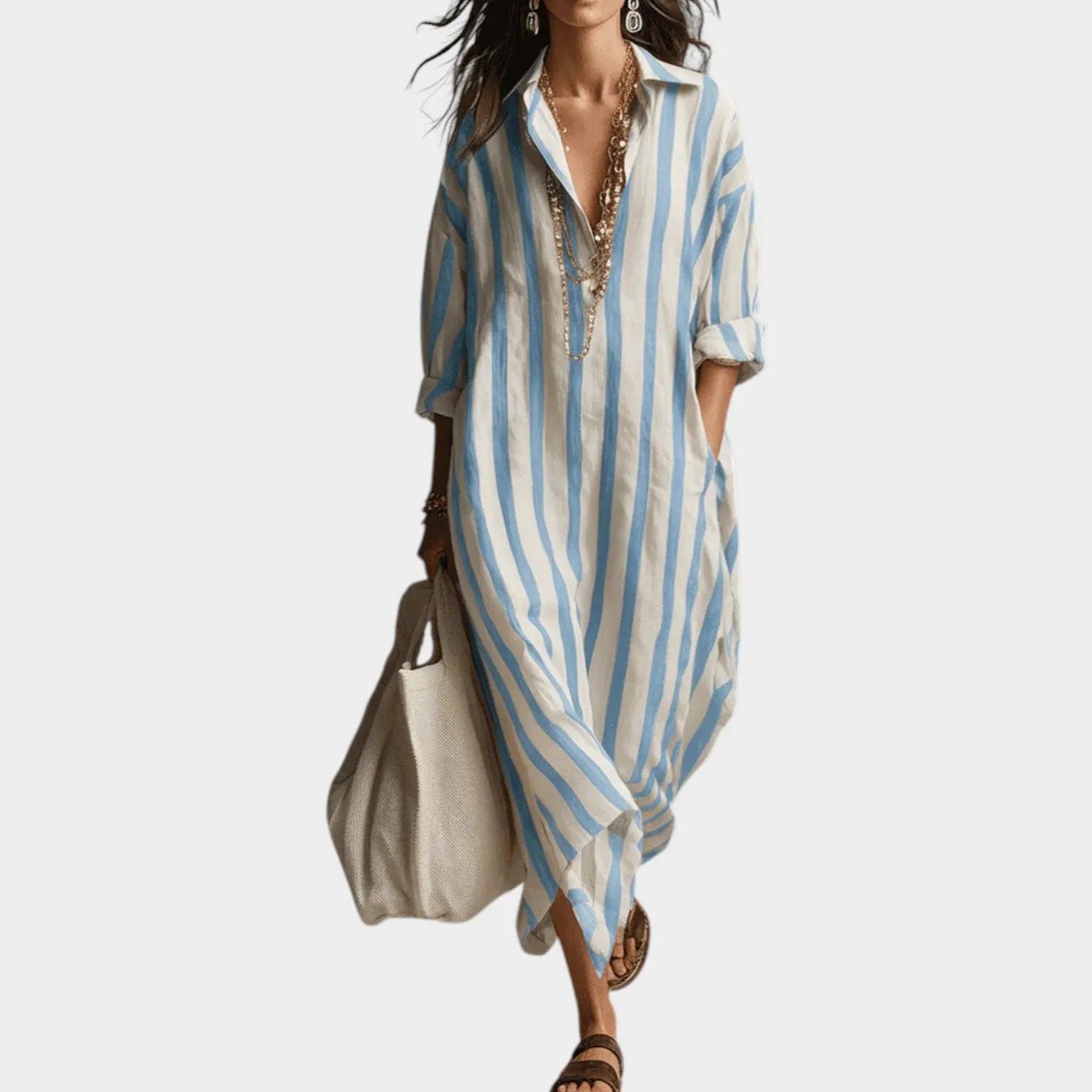 Striped Button-Down Maxi Dress