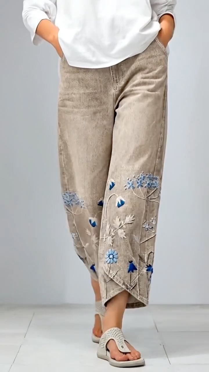 High Waist Cropped Wide Leg Denim Pants