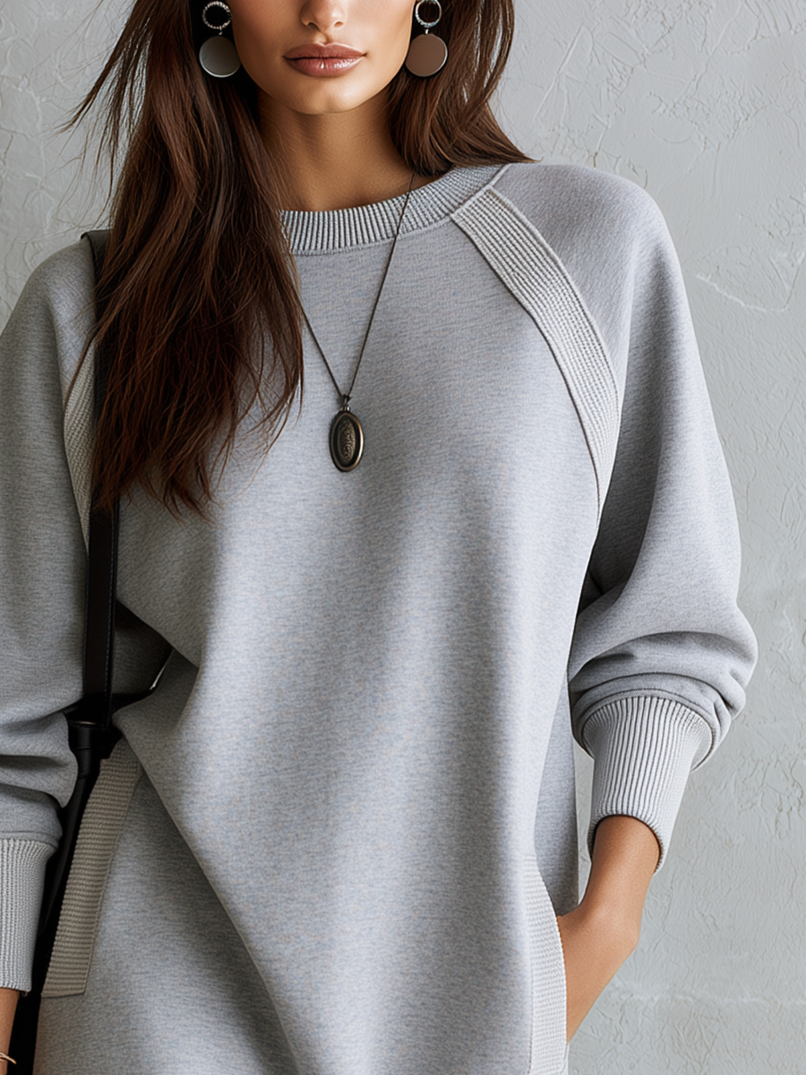 Casual light gray sweatshirt dress
