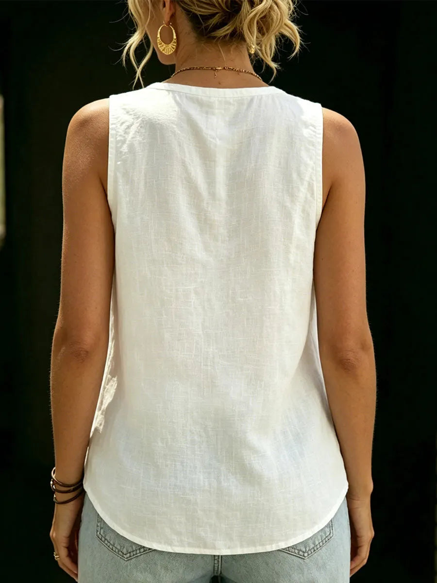 Women's Vintage Button Sleeveless Cotton-linen Tank Top
