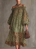 Retro Boho Off-shoulder Polka Dot Print Dress