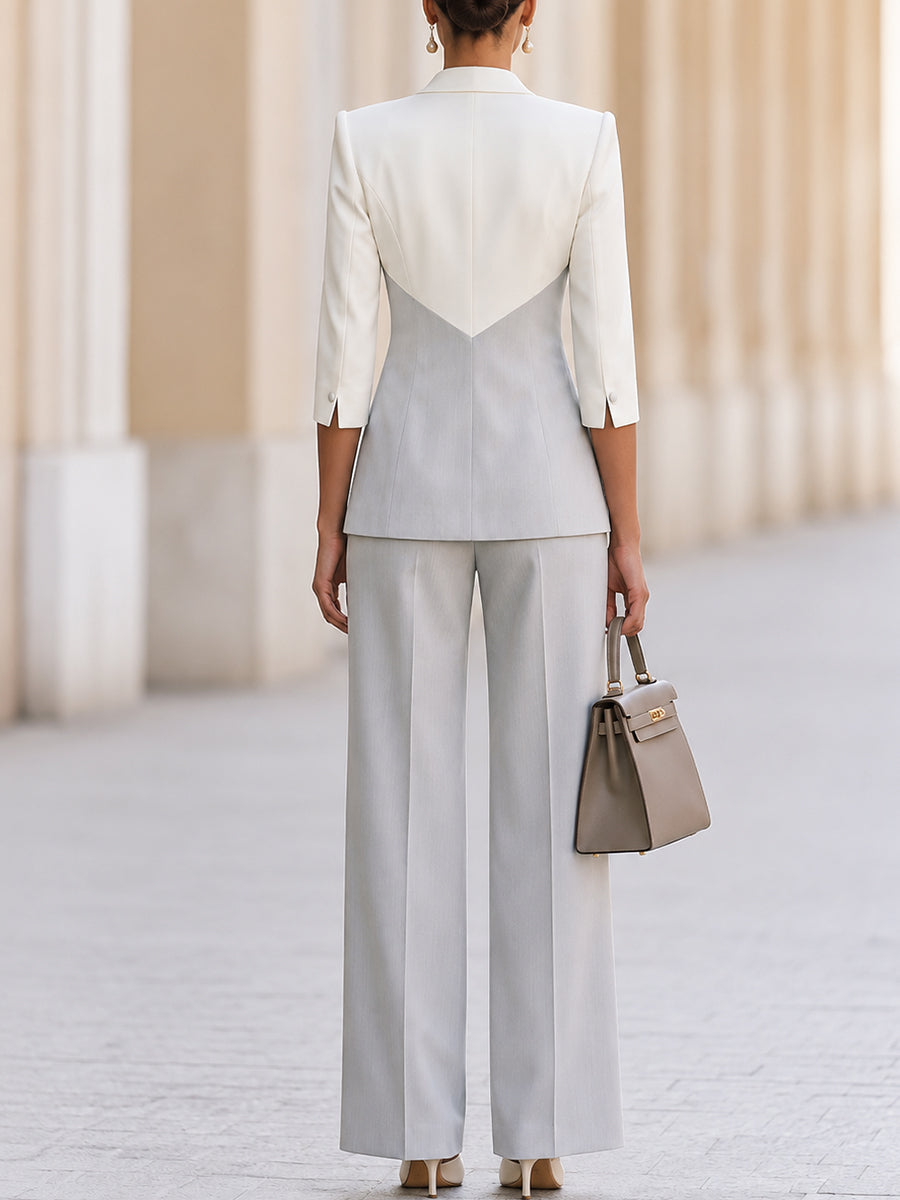 Color-blocked Two-piece Suit With Lapel Trousers