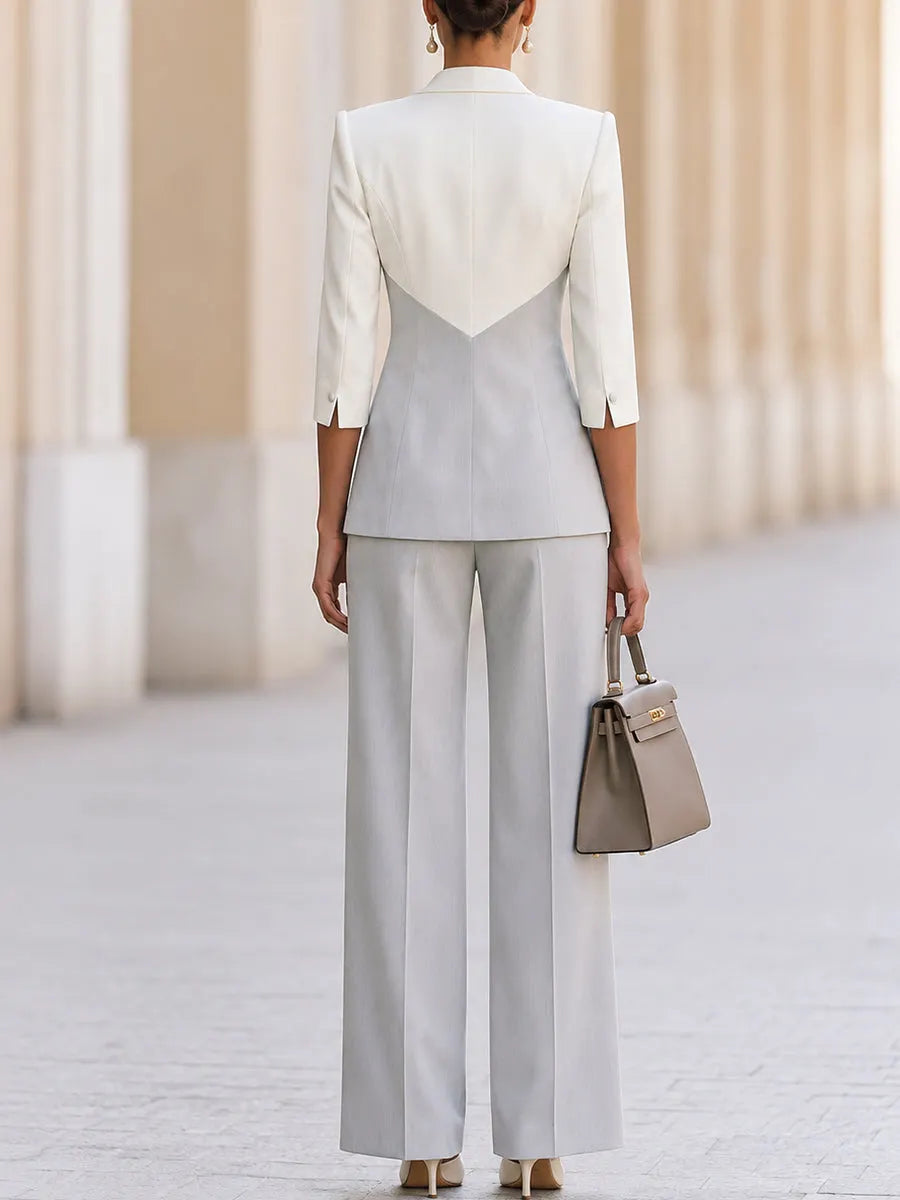Color-blocked Two-piece Suit With Lapel Trousers