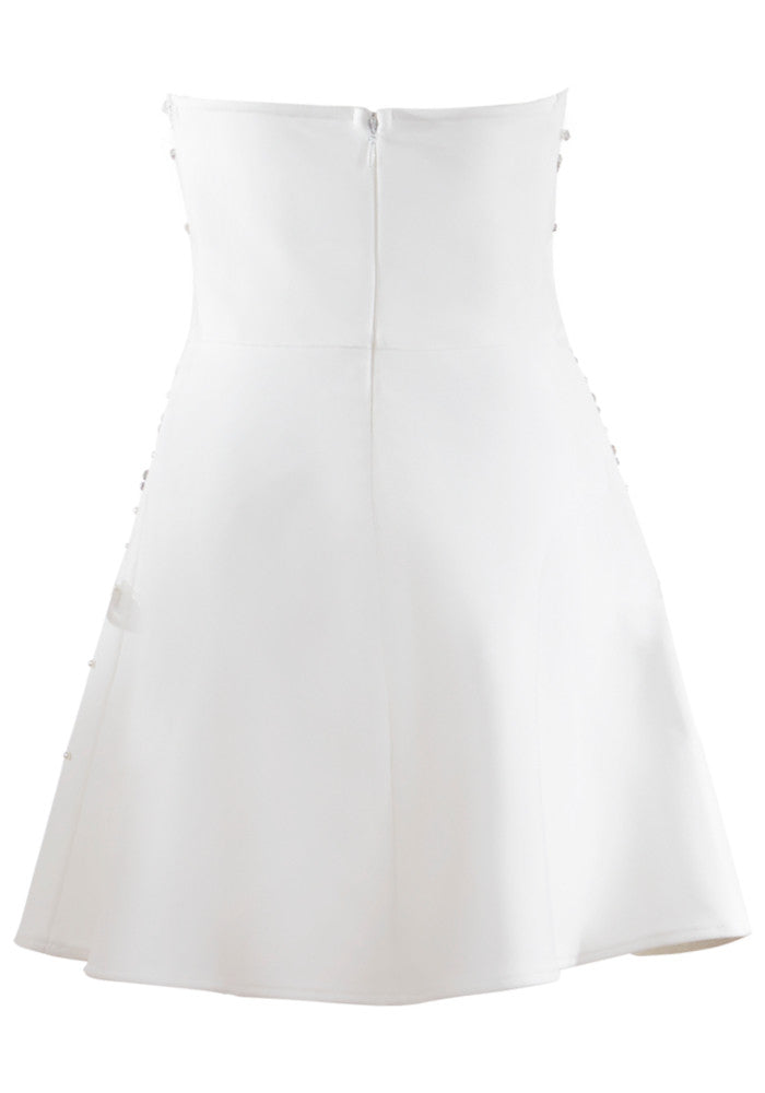 Crystal Strapless A Line Dress White