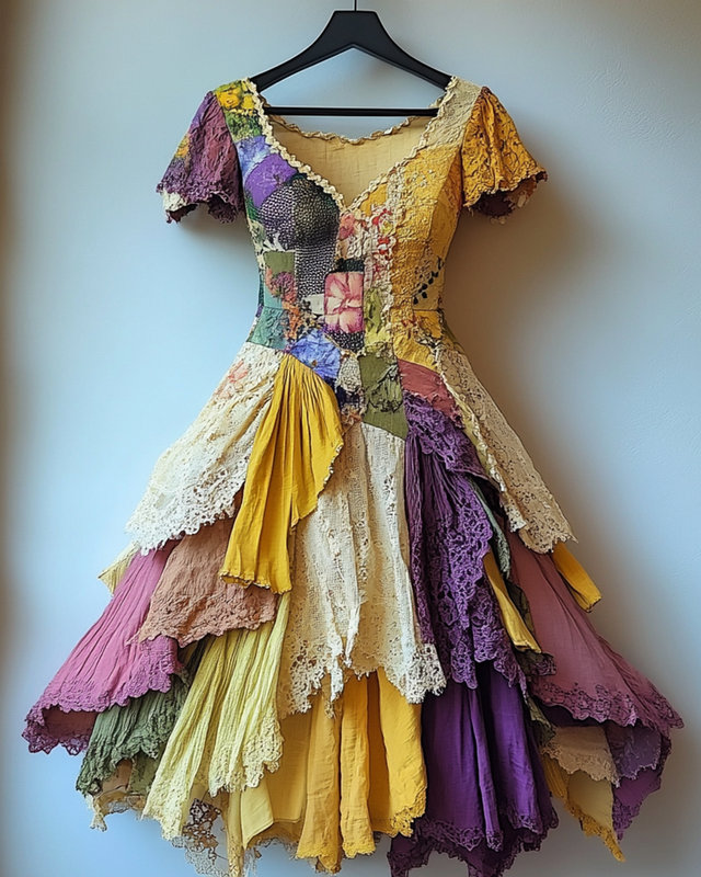 Summer Vintage Irregular Lace Patchwork Dress 68ae