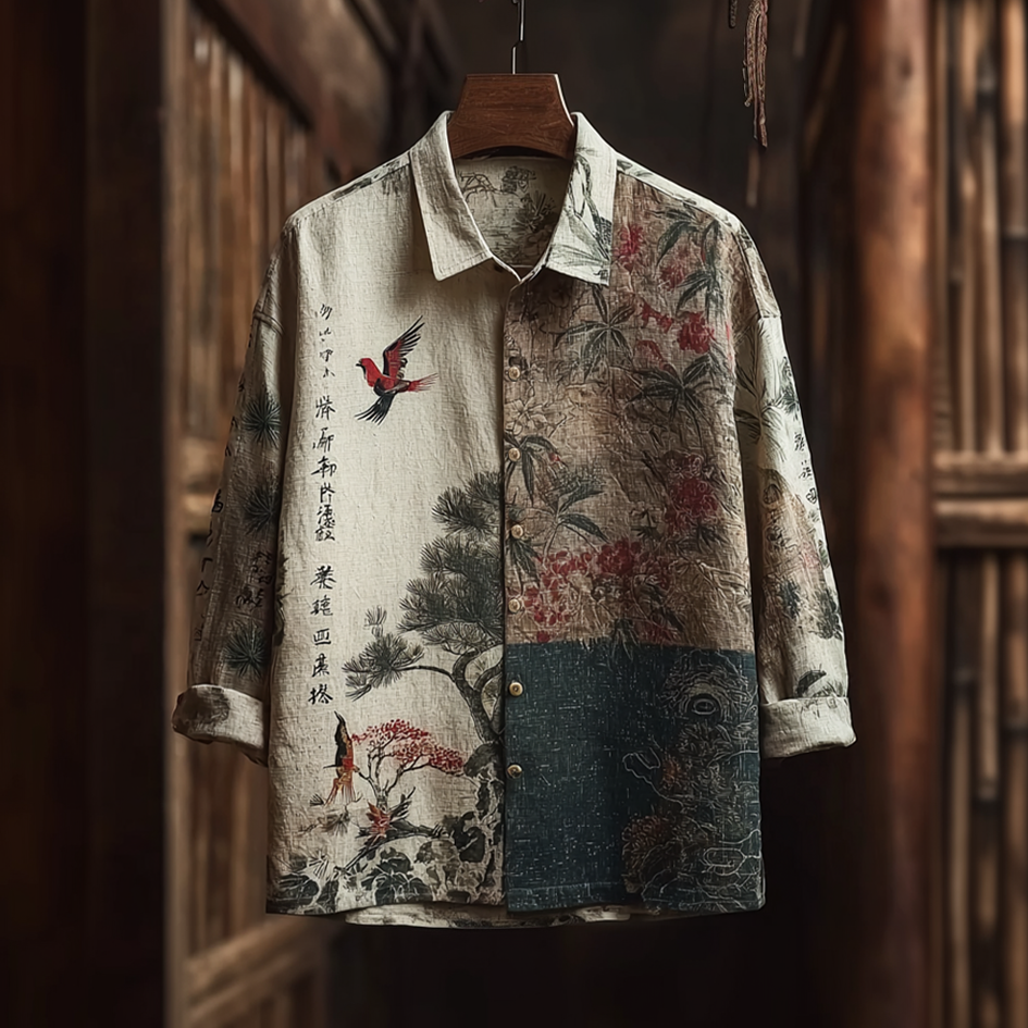 Japanese Art Retro Style Casual Cotton And Linen Long-sleeve Shirt