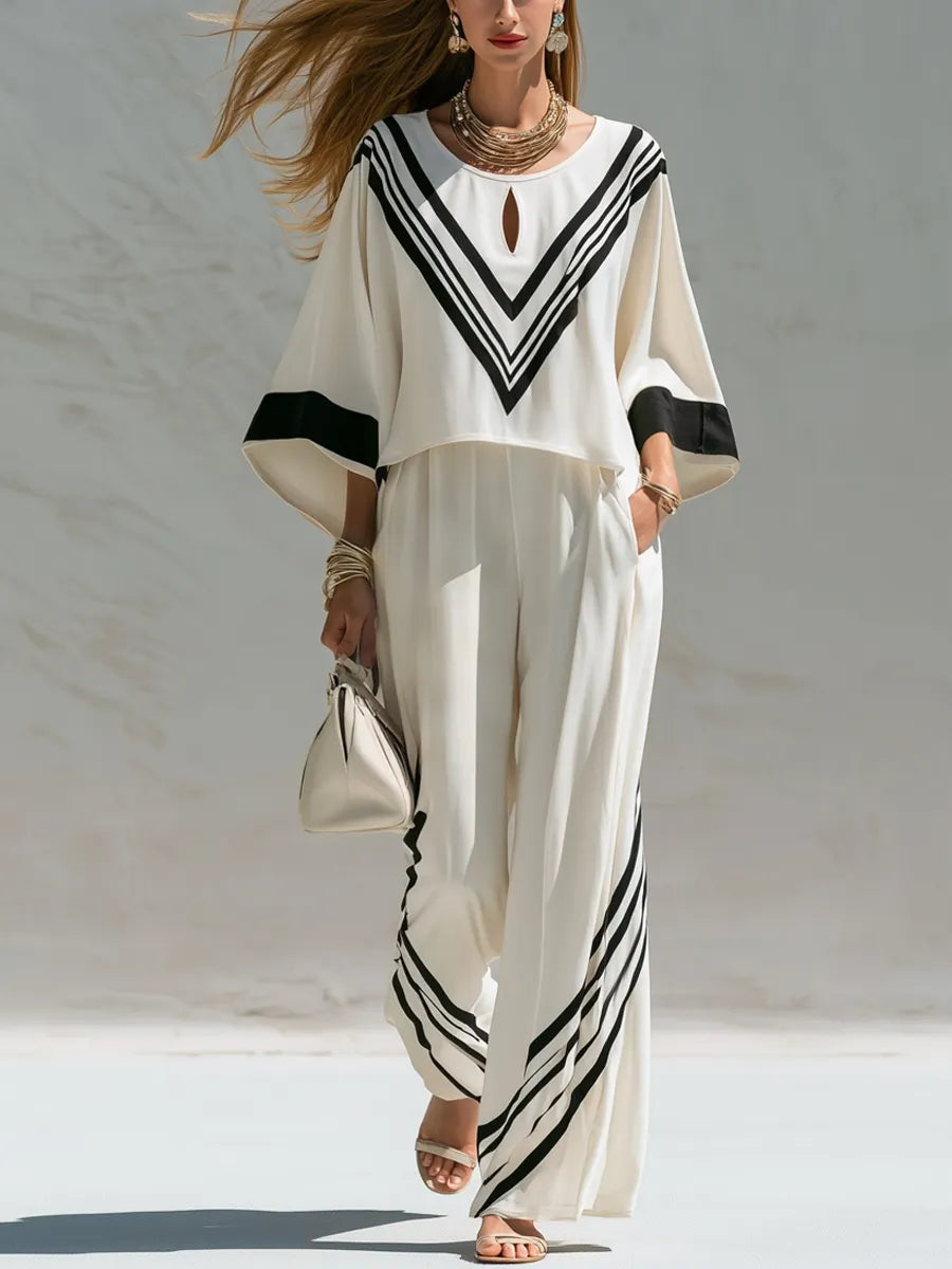 Bohemian  Black And White Color-blocked Piping Suit