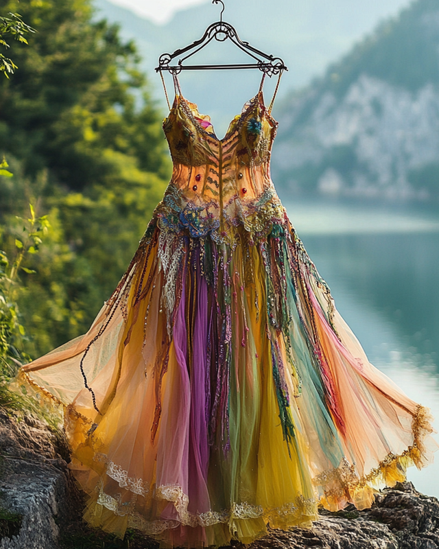 Summer Irregular Lace Patchwork BeadedRuffle Dress 1ae7