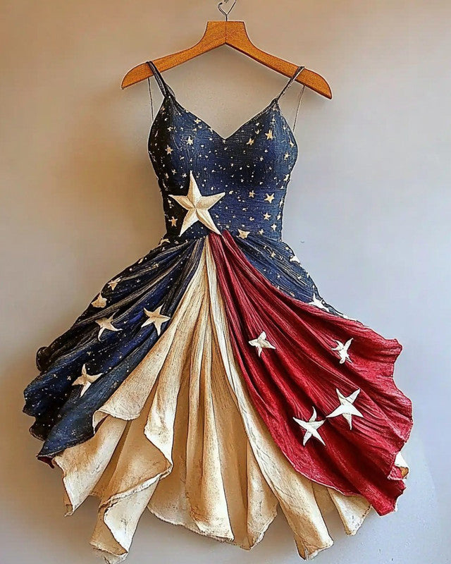 Independence Day themed print gilded dress de69