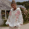 Women's Vintage Rose Pearl Embroidery Comfortable Warm Hoodie