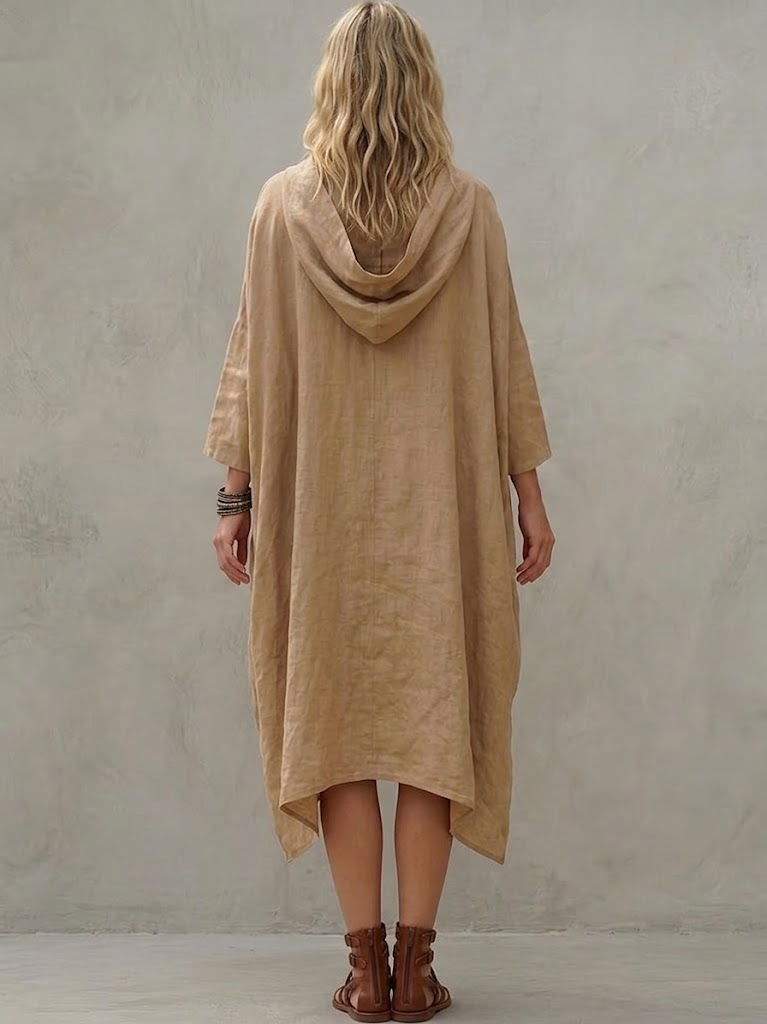 Loose-fit Casual Linen And Cotton Hooded Dress