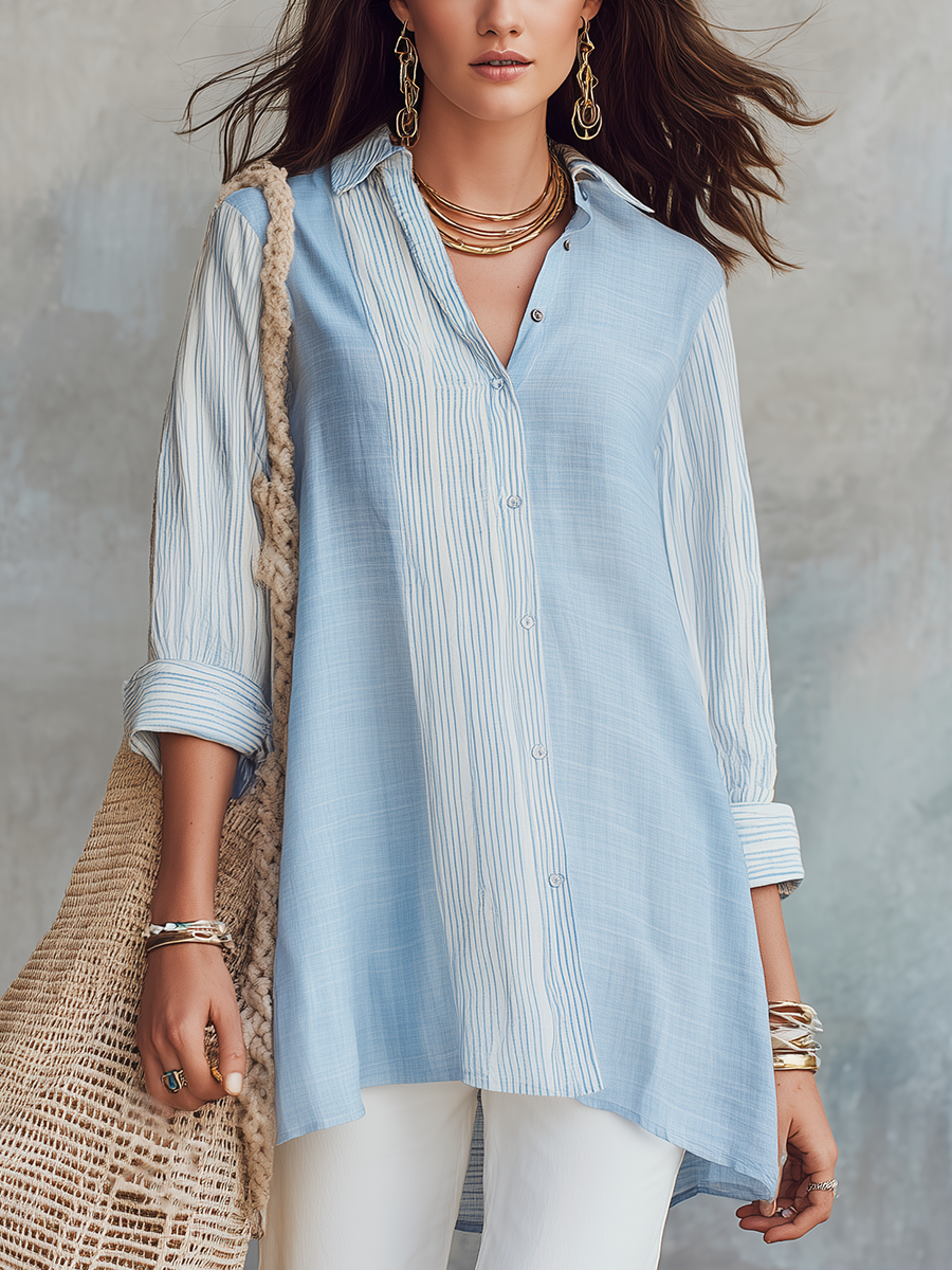 Relaxed Sky Blue Mixed Stripe Shirt