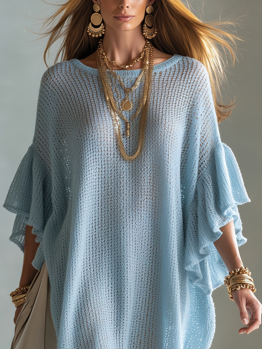 Bohemian Blue Knitted Mini Dress