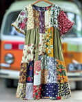 Summer vacation loose patchwork cotton and linen dress e6e5