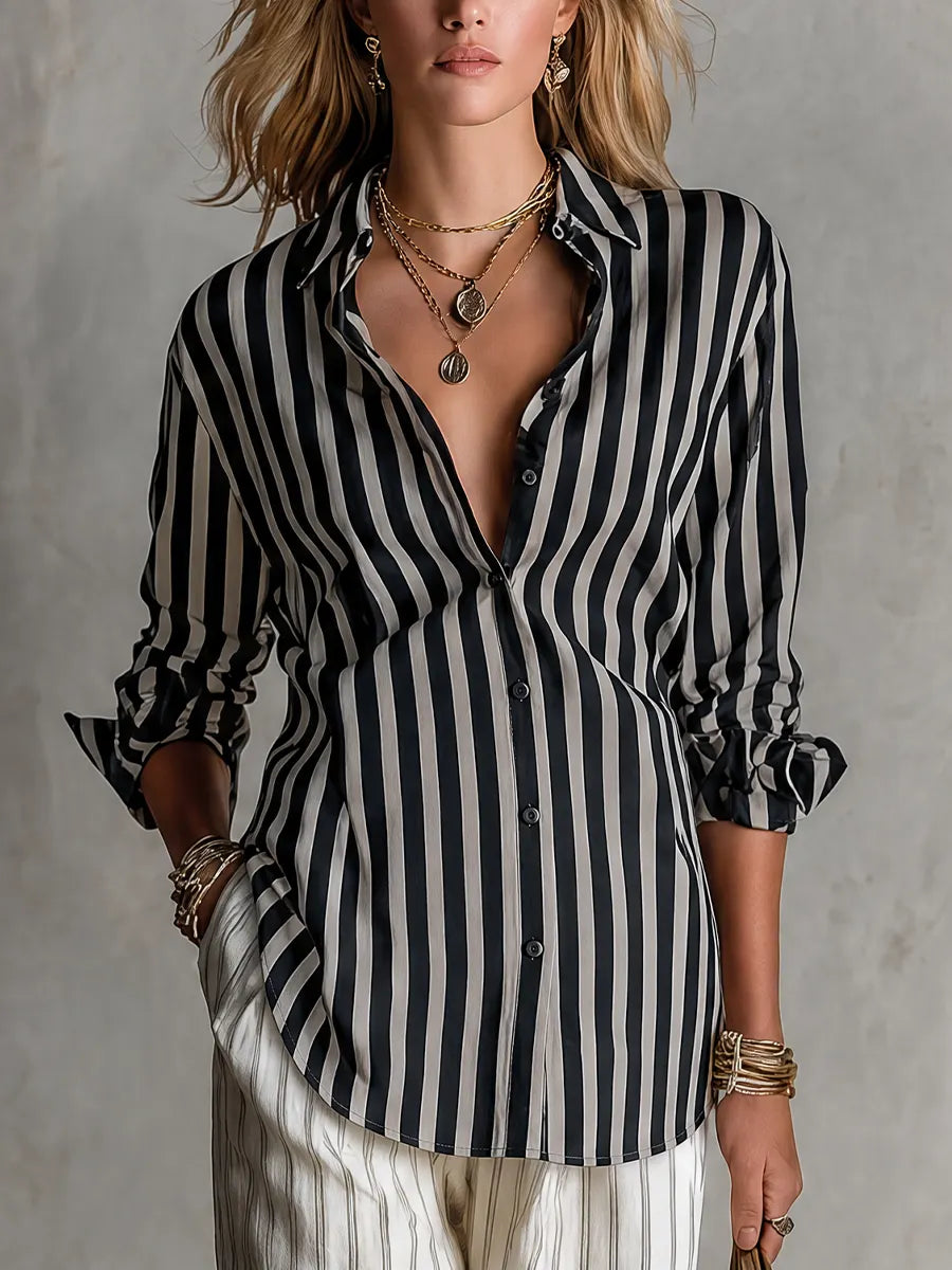 Urban Luxe Vertical Stripe Satin Blouse