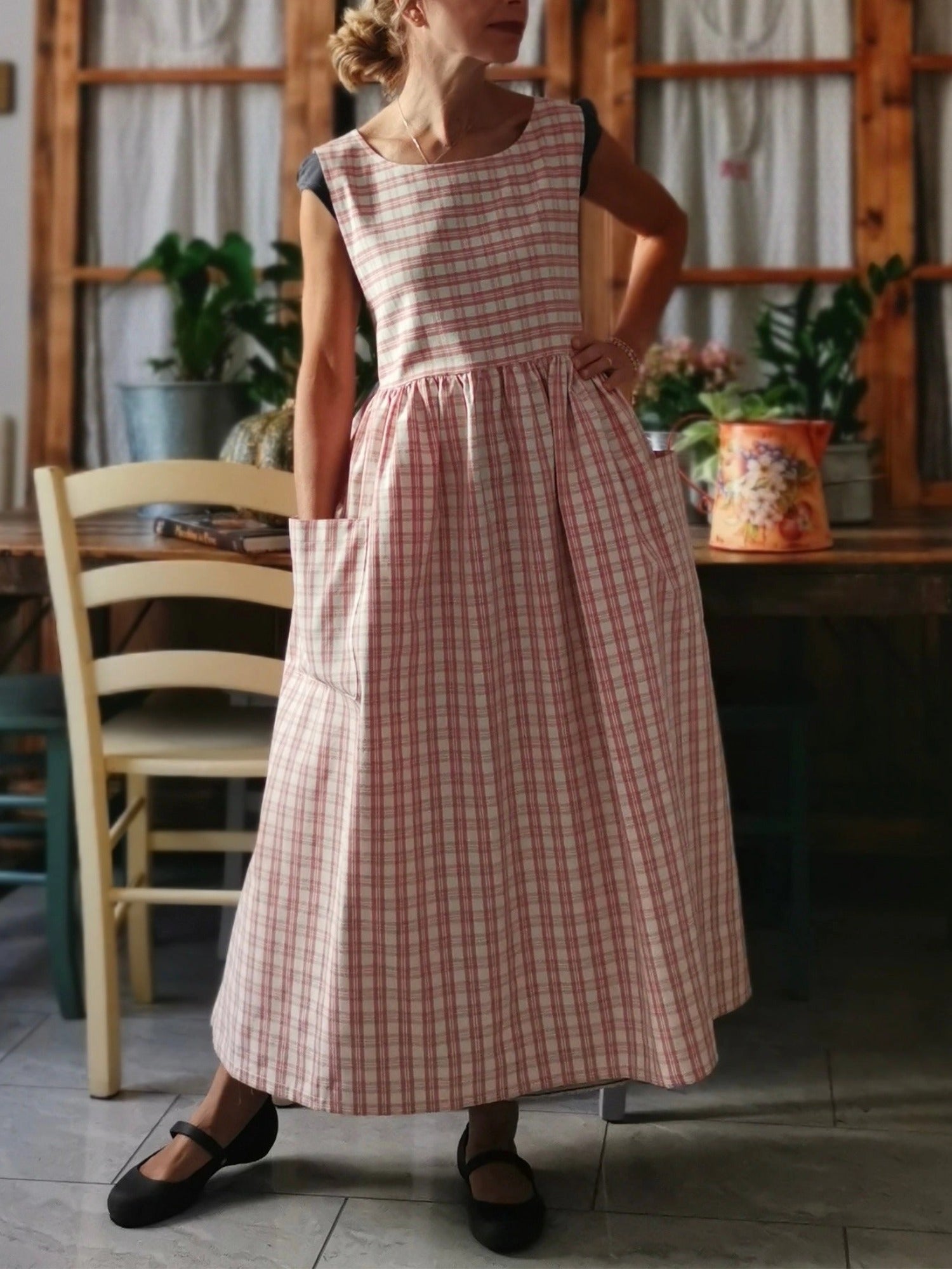 Pink and Cream Tartan Check Cotton Apron