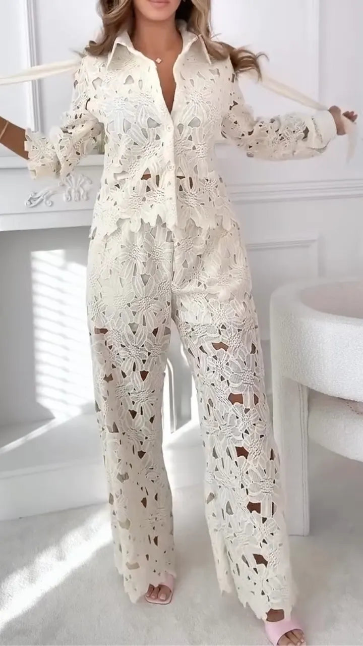 Women's Lapel Hollow-Out Textured Suit
