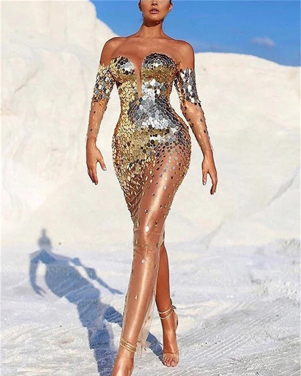 Women's Sequined Mesh Mini Dress