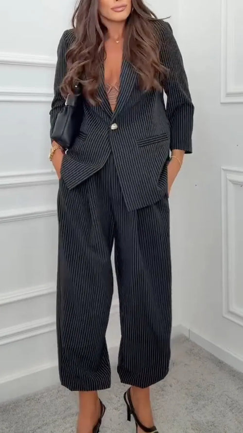 Black Pinstripe Blazer and Pants Set