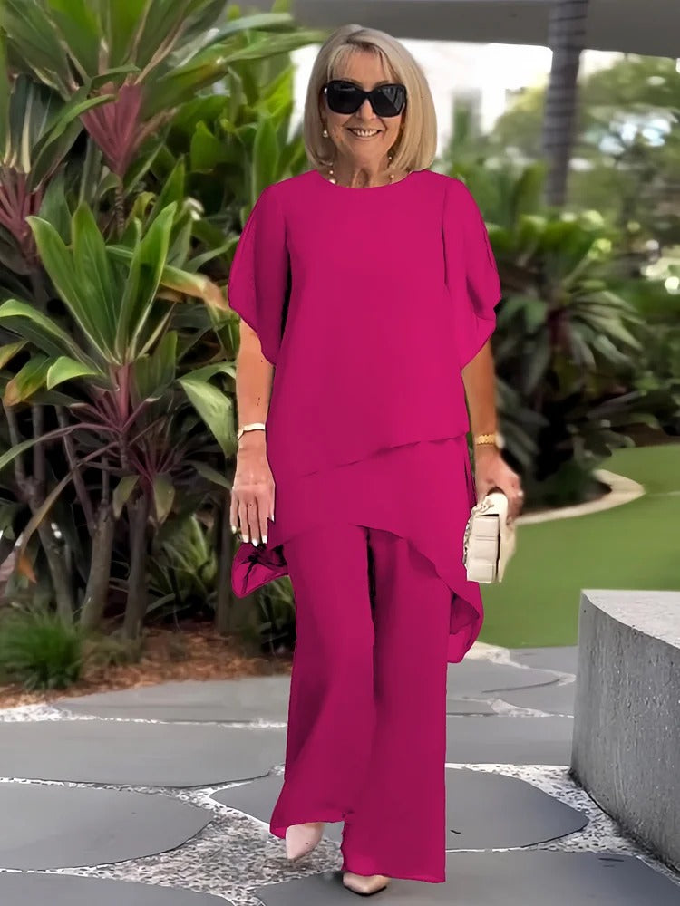 Elegant Double-layer Top and Pants Two-piece Set