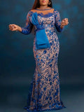 Flower-Embellished See-Through Applique Fashion Maxi Dress