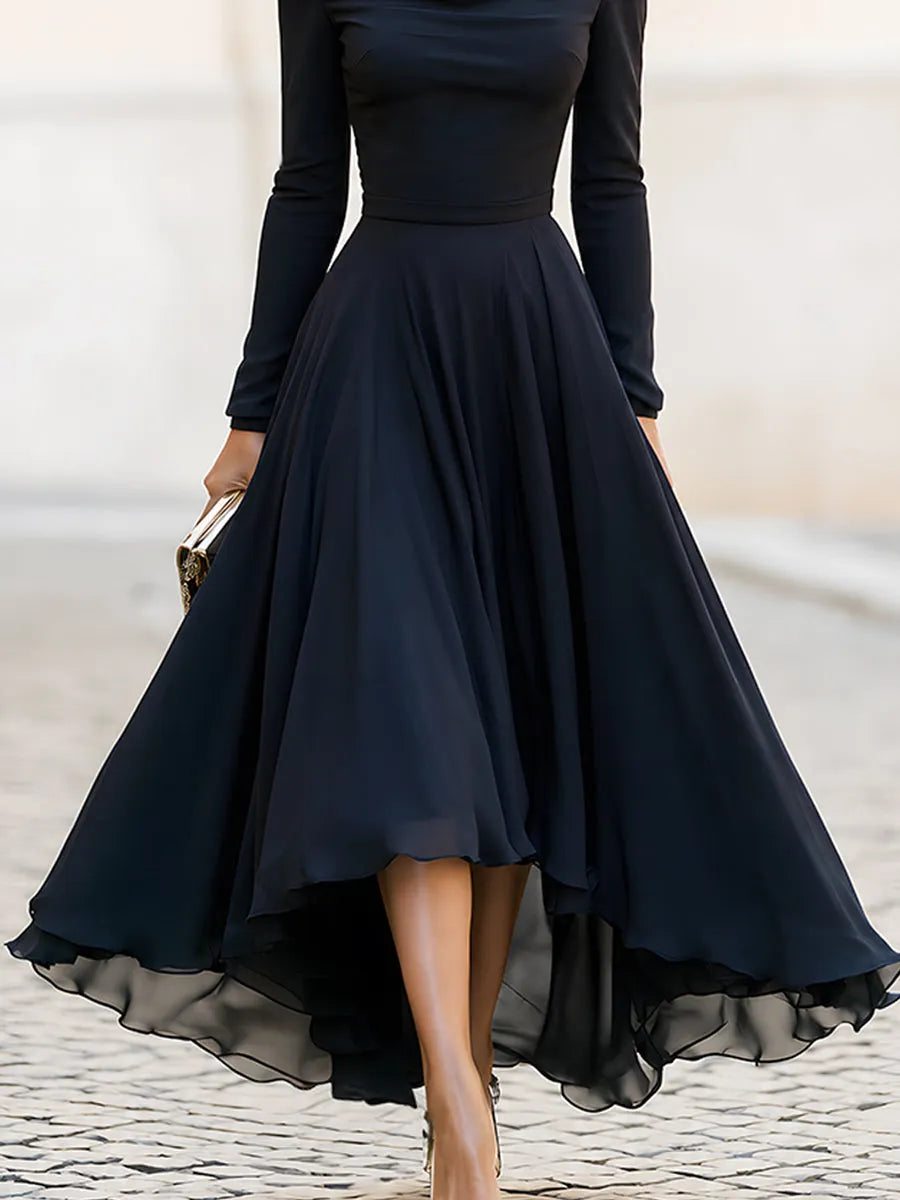 Draped Bateau Neck High-Low Maxi Dress